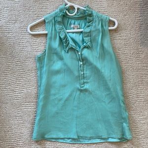 Blue J Crew Blouse with Ruffle Neckline
